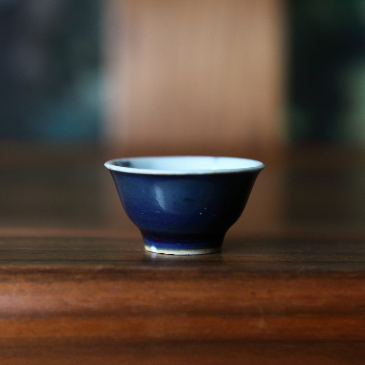 【料】　★ 料器 藍料小杯 ★　清朝期　純藍色料 茶器酒器　清代玻璃 料】 ☆ 料器 藍料小杯 ☆ 清朝期 純藍色料 茶器