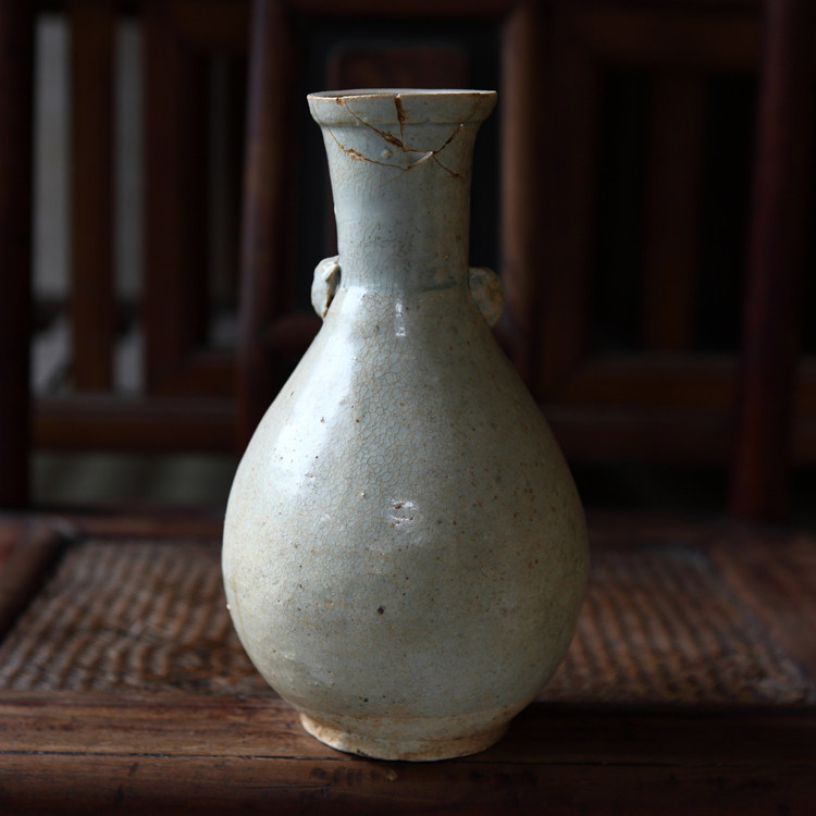 古董邢窑／白釉兽面双耳￼￼￼盖／花瓶￼ 金朝 磁州窯 白釉双耳壺