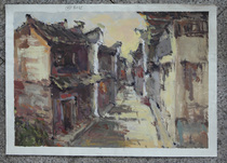 Original gouache landscape painting Anhui Zhouzhuang Xidi River landscape painting 4 Kaixitang rural landscape painting room