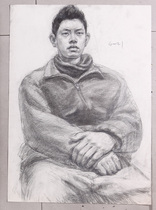 Male Youth Front sitting posture bust sketch copy 4 open K sketch half body with hand original