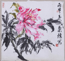 Ink Red Peony freehand flower-and-bird painting dou fang Academy of Fine Arts students flower-and-bird painting works decorative painting the living room