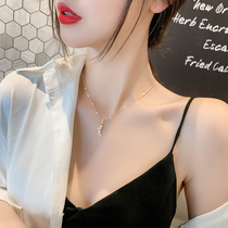 Korean bamboo necklace female rose gold collarbone chain cold wind necklace retro niche simple female trendy temperament pendant