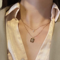 Korean non-fading necklace female 2022 new niche double-layer necklace letter tag collarbone chain female simple temperament