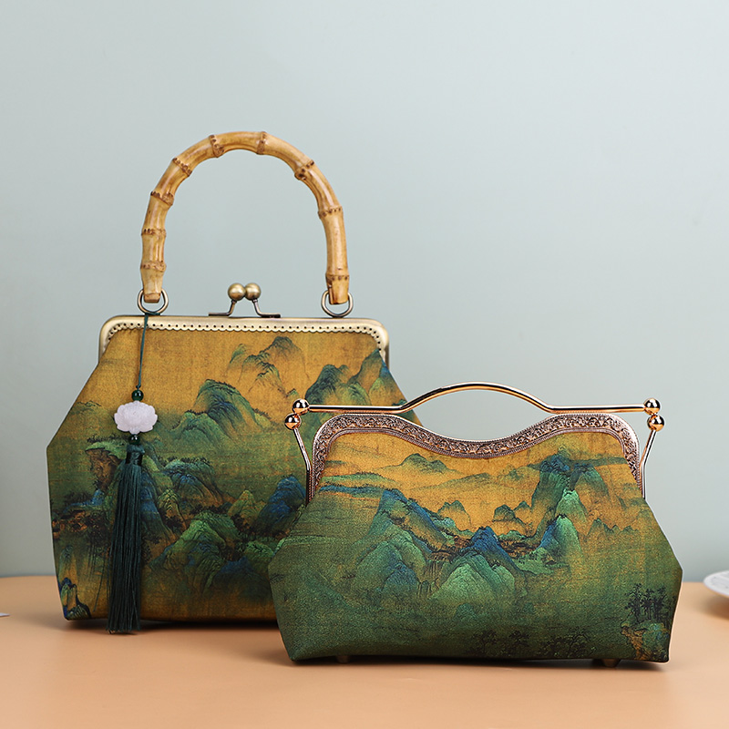 Thousands Of Miles of Mountain Tulip Artisanal Cloth Art Diy Material Bag Handbag bamboo Handle Lip lip Gold Package Non-finished product-Taobao