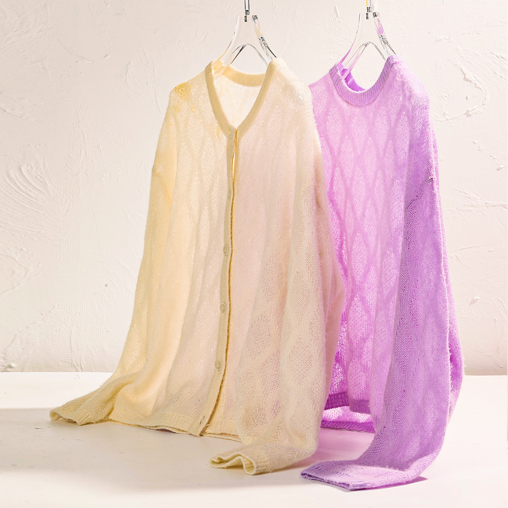 Pumpkin Valley 2022 spring and summer new Hebaofusi cashmere V-neck hollow design knitted cardigan female Z1130