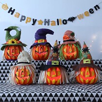 Halloween hollow glowing pumpkin lantern ornaments hotel shopping mall window ghost festival simulation hooded pumpkin decorations