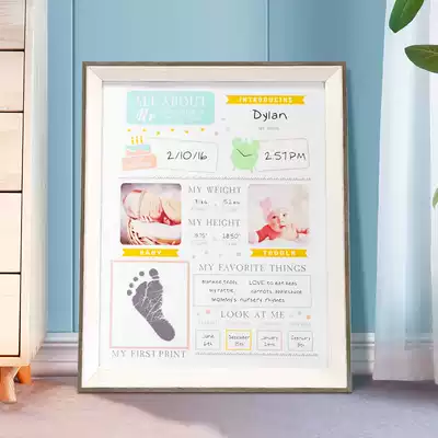 Original newborn baby children's hand and foot prints customized full moon 100 days of year commemorative photo frame birthday setting frame