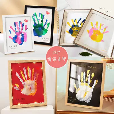 Moe Ji diy couple handprint photo frame palm printing oil painting Tanabata Valentine's Day anniversary commemorative homemade gift