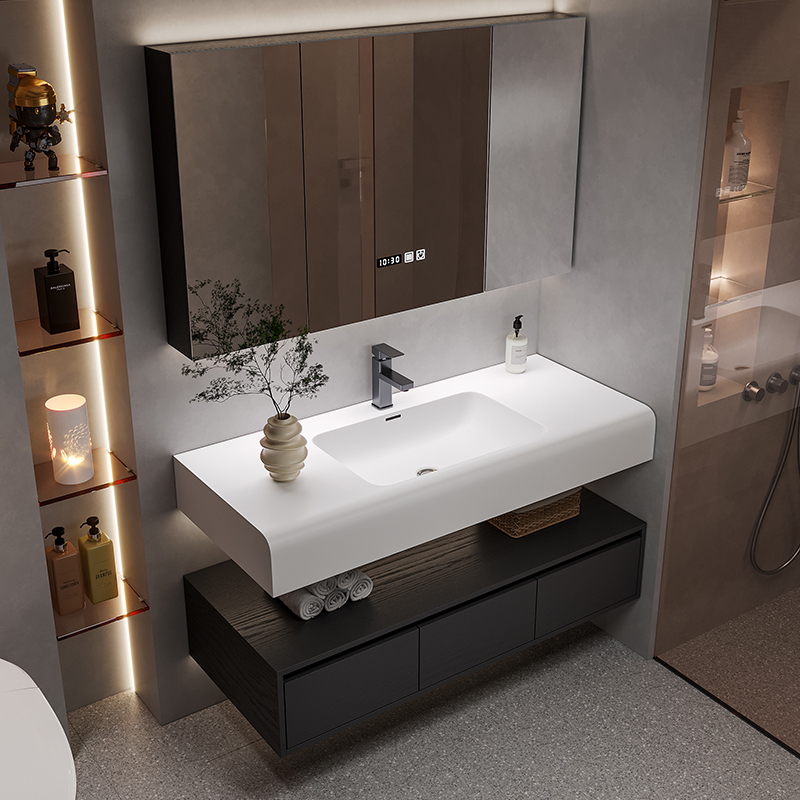 Modern Bathroom Cabinet with Integrated Stone Basin, Light Luxury and Simple Design, Bathroom Sink, Washbasin, and Cabinet Set