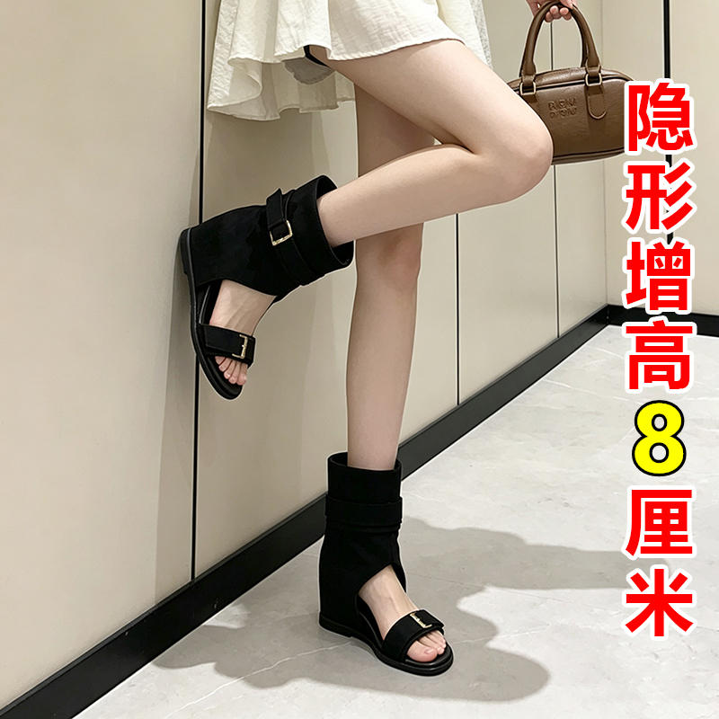 8cm Height-Increasing Open-Toe Slouch Boots for Women, 2026 Summer New Style Wedge Heel Belt Buckle Short Boots, Breathable Martin Sandals 8cm Height-Increasing Open-Toe Slouch Boots for Women, 2026 Summer New Style Wedge Heel Belt Buckle Short Boots, Breathable Martin Sandals