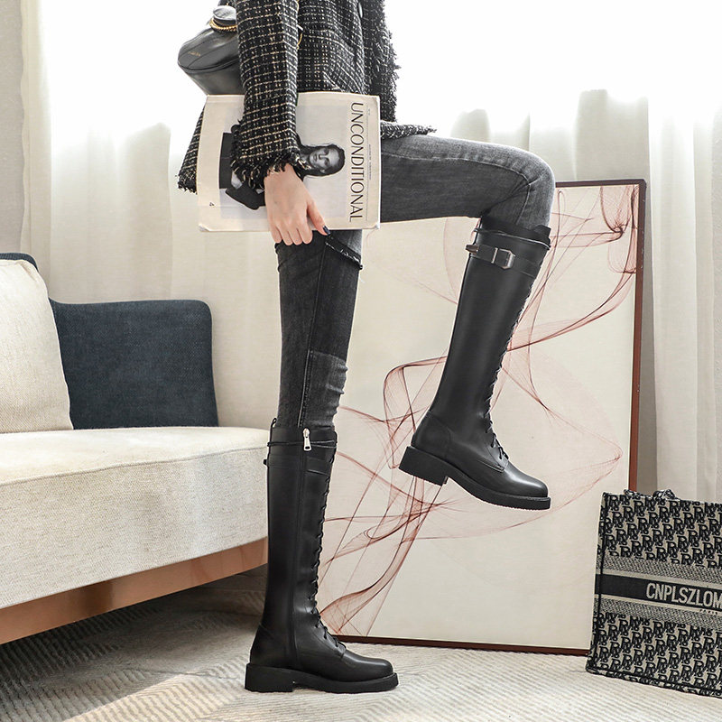 Cycling boots women's 2020 new inner height increase short stature semi-medium-tube high-tube long tube but knee-length thin boots - Taobao