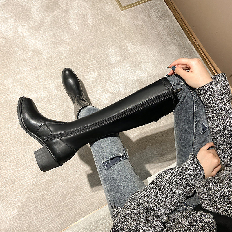 Knight boots women's 2021 new high-heeled thick-heeled but knee mid-tube boots thin section half-height short short boots