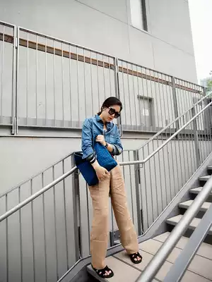 Tangtang 2004 women's clothing 2021 spring and summer good texture wild top slim fashion denim blue long-sleeved shirt women