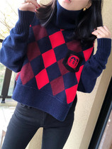 Go try@Tang Tang 2004 custom wool cashmere loose thin bat sleeve Turtleneck Plaid pullover sweater