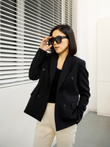 2021 New Suit Jacket Woman Spring Autumn Trendy Casual Commuter Double Row Button Black Wool Suit Jacket Blouse