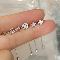 Long tassel s925 sterling silver ear line smiley face ear chain female five-pointed star earring Korean temperament fashion goddess Fan
