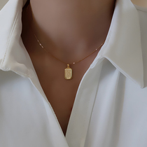 Double sided square pendant s925 pure silver lock bone chain short money chain female neck ornament Jane about advanced sense temperamental