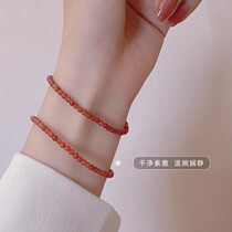 925 sterling silver bracelet 2mm natural southern red agate bracelet female 3mm ultra-fine bracelet Baoshan Baoshan ice floating gift