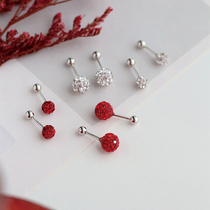 Full drill small round ball s925 pure silver earbone nail screw screwed up to sleep free from picking up ear holes ear spikes red 100 hitch