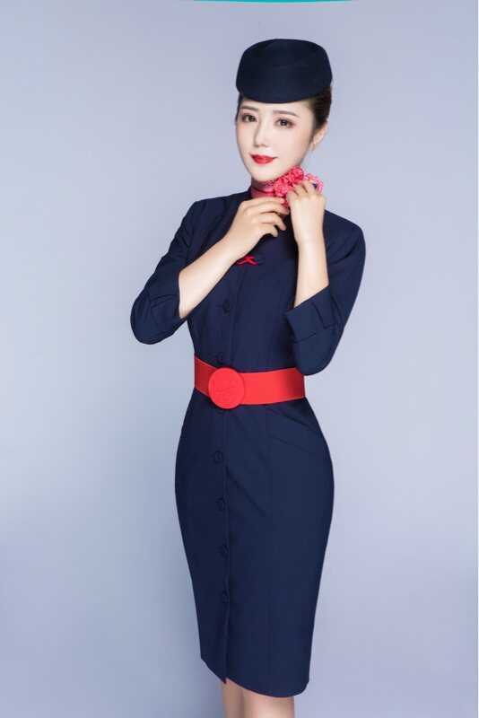 Stewardess uniform genuine high-end China Eastern Airlines flight attendant summer dress seven-point sleeve professional self-cultivation interview business