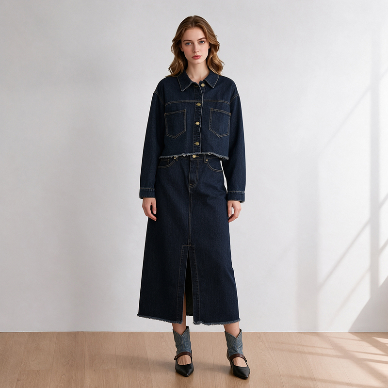 Madi Shangpin【Bajh】60912194 Cotton 80.2% Denim Jacket and Skirt Set Autumn Women's Clothing