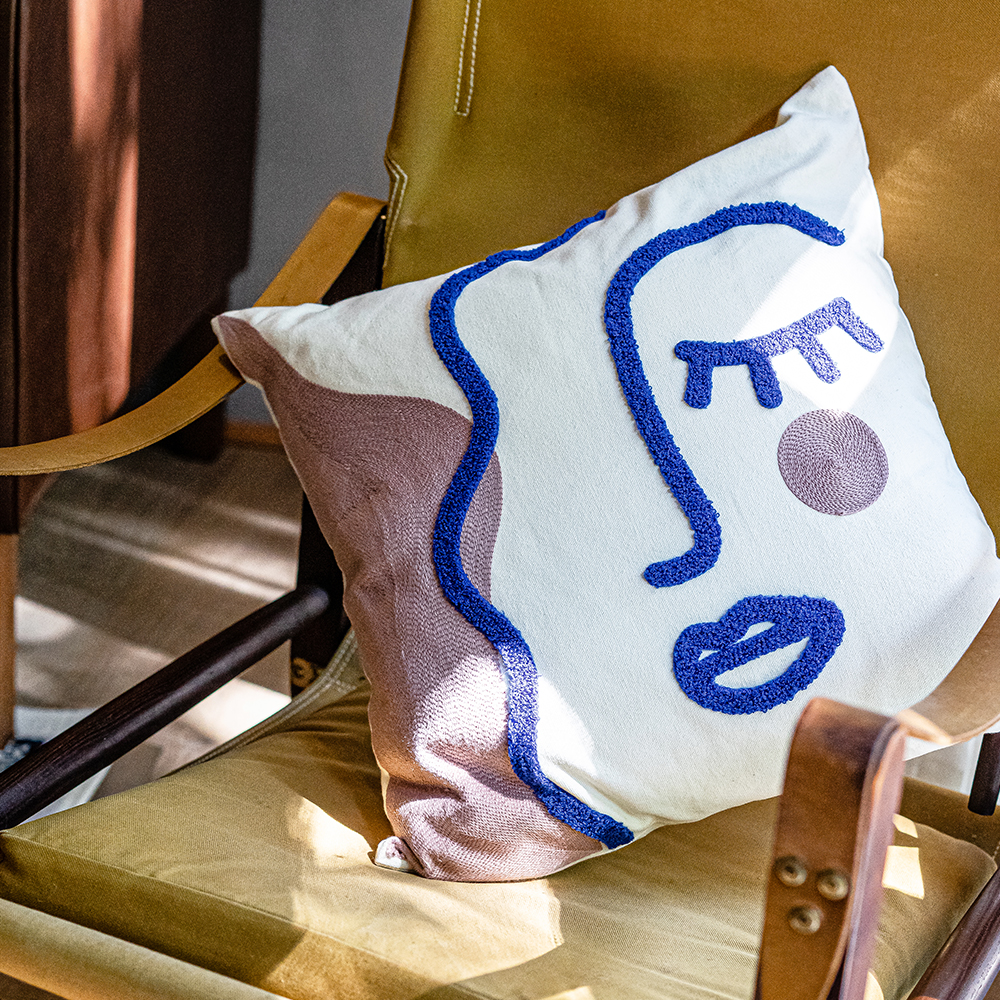 (lunar resident) Dreams ultra comfortable embroidered line face hugging pillow cover full cotton canvas Art