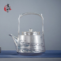 Silver pot pure silver 999 pure handmade one beat boiling water pot cooking teapot home tea Doug tea pot Kung fu tea furniture