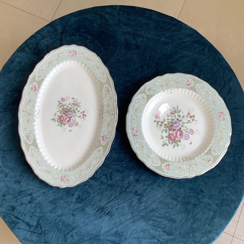 Ostana Series French Pastoral Style European Floral Bone China Gold-Trimmed Tableware Fish Plate Flat Plate Large Size Ostana Series French Pastoral Style European Floral Bone China Gold-Trimmed Tableware Fish Plate Flat Plate Large Size
