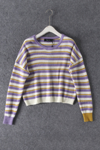 E67 original DAN fresh and playful striped asymmetrical cuffs round collar insert shoulder loose