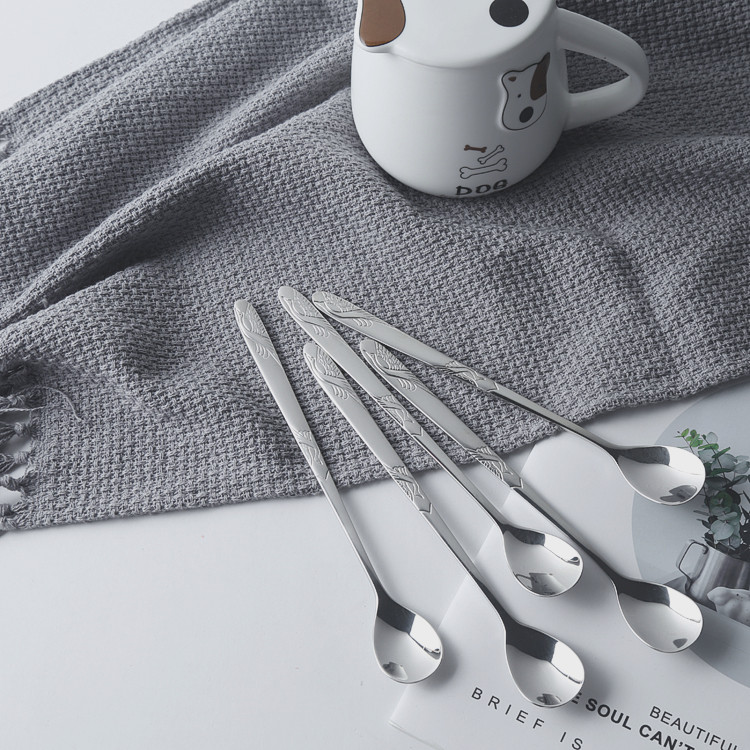 H20 Recommended Fried Chicken Essence Stainless Steel Material Carved Long Handle Coffee Stirring Spoon Sweet Spoon