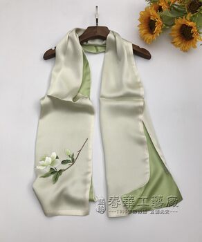 ຜ້າພັນຄໍ silk embroidered long scarf for women 100% mulberry silk su embroidered scarf cheongsam shawl suzhou hand embroidered gardenia