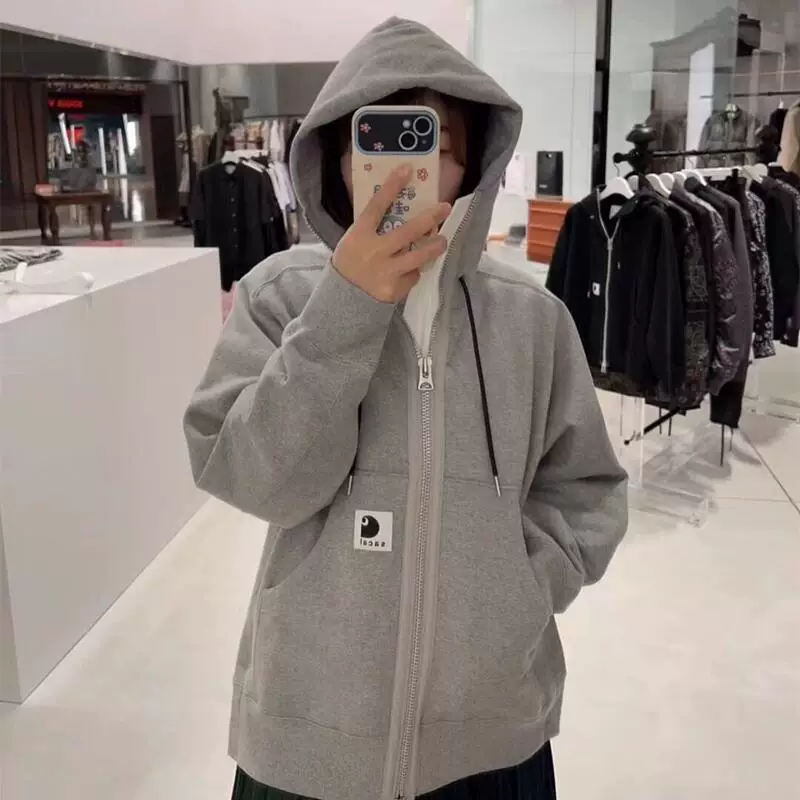 Свитшот Sacai с молнией, антибактериальный, полупальто демисезон, оверсайз