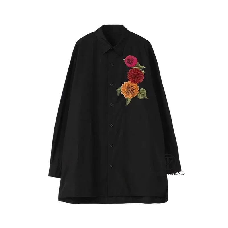 Футболка/рубашка с длинным рукавом свободного кроя YOHJI YAMAMOTO Yamamoto Yamamoto Flower Flower Cluster Embroidery для мужчин и женщин