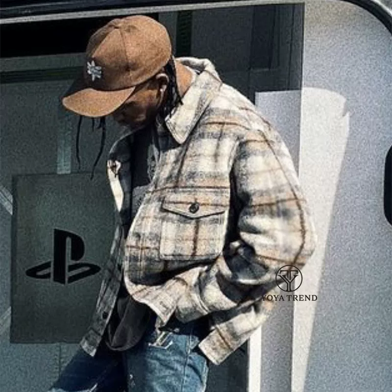[Travis Scott ts Cactus Jack shirt 纯格子毛尼衬衫夹克外套]