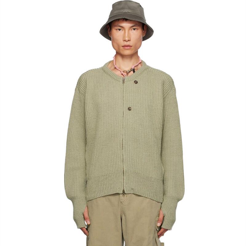 Our Legacy 23Aw Wool Matcha Green Unisex Zip-Up Crew Neck Casual Knit Sweater Cardigan Jacket