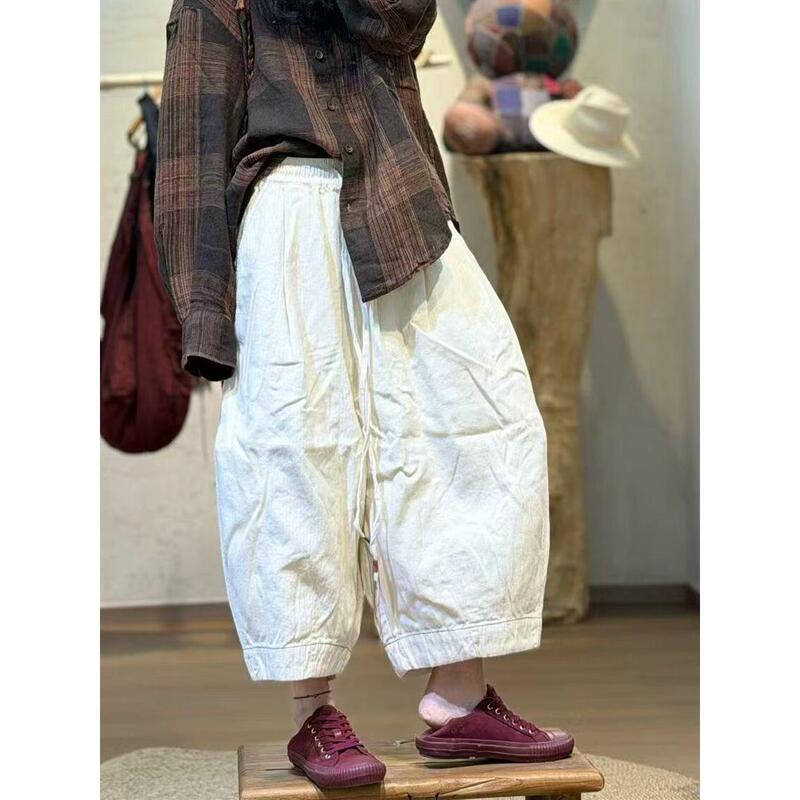 2026 Spring Color-Woven Linen Herringbone Drawstring Multi-Handmade Casual Cropped Pants 261106