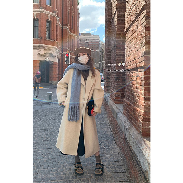 im to 6 button arch stitch double-sided woolen coat winter Korean mid-length woolen coat