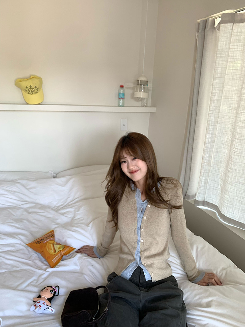 im ~까지 세련된 스택 음악 한 부서 계층의 감각 몸매 가꾸기 맨위 여성 페이크 레이어드 패치워크 색상 양모 니트 오픈 가디건 상세 이미지 19