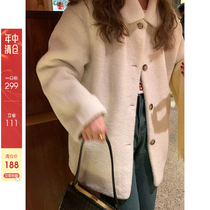 (Mid-year clearance is not returned)im to loose warm white fur one-piece suede lambskin coat female