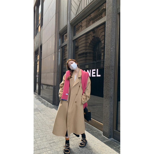 im to 6 button arch stitch double-sided woolen coat winter Korean mid-length woolen coat