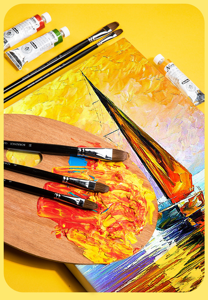 Кисть для рисования масляными красками 水粉画笔套装丙烯画画笔小学生美术用油画笔圆锋狼毫绘画颜料排笔 Borrence