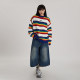 AIRHOOD college style rainbow striped sweater round neck sweater ins loose retro couple lazy autumn and winter sweater for women