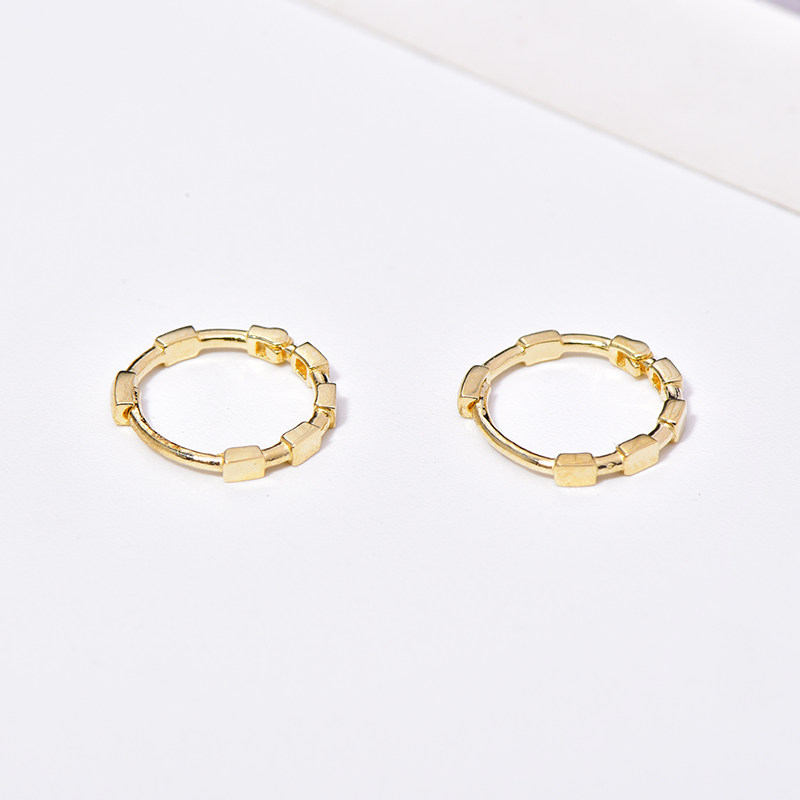 Korean popular 10K gold earrings for women, simple new trendy geometric small square plain circle color gold earrings