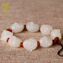 Yuyou new Xinjiang Hetian Jade mutton White Jade Buddha head bracelet Maitreya natural jade bracelet