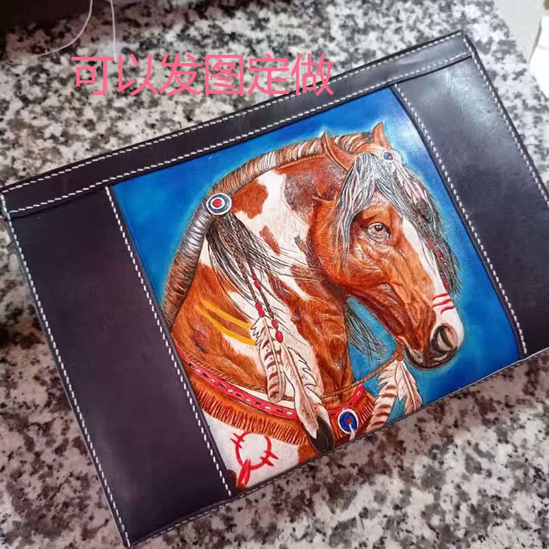 r1 Functions Bag Pure Handmade Leather Sculpture Bag Letter Enveloping Cow Leather National Wind Hand Grab Bag Youth Horse Head Briefcase Casual