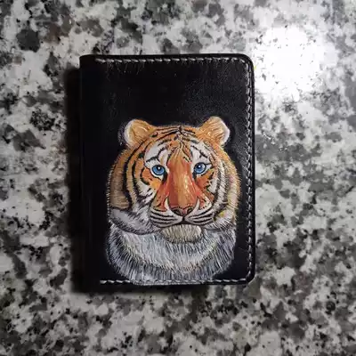 Handmade leather carved driver's license large capacity multi-card leather card bag male holster driving license two-in-one pet customization