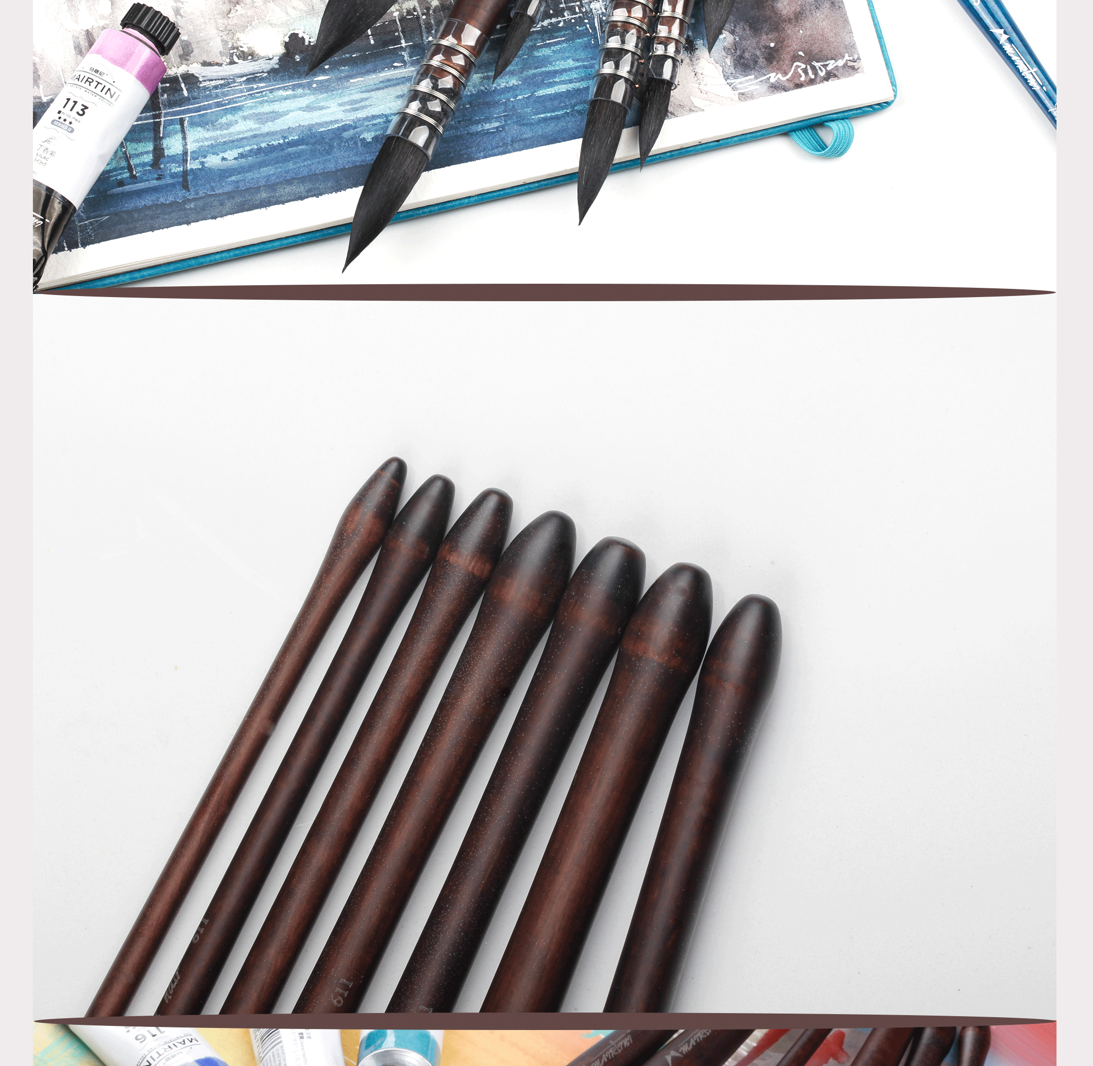 Кисть для рисования масляными красками 马蒂尼mairtini水彩画笔611松鼠拖把毛水彩笔圆头毛笔铺色勾线笔