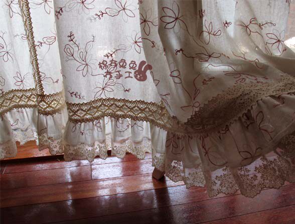 Breathe in the Tuscan morning light~~ Embroidered cotton and linen country handmade patchwork curtains