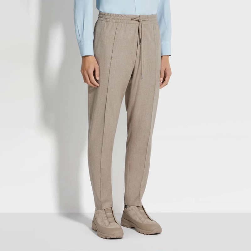 Three Thousand | Shen Ge Cashmere Wool Stretch Fine Knit Flannel/Italian Z Old Money Drawstring Jogger Trousers Aj2070