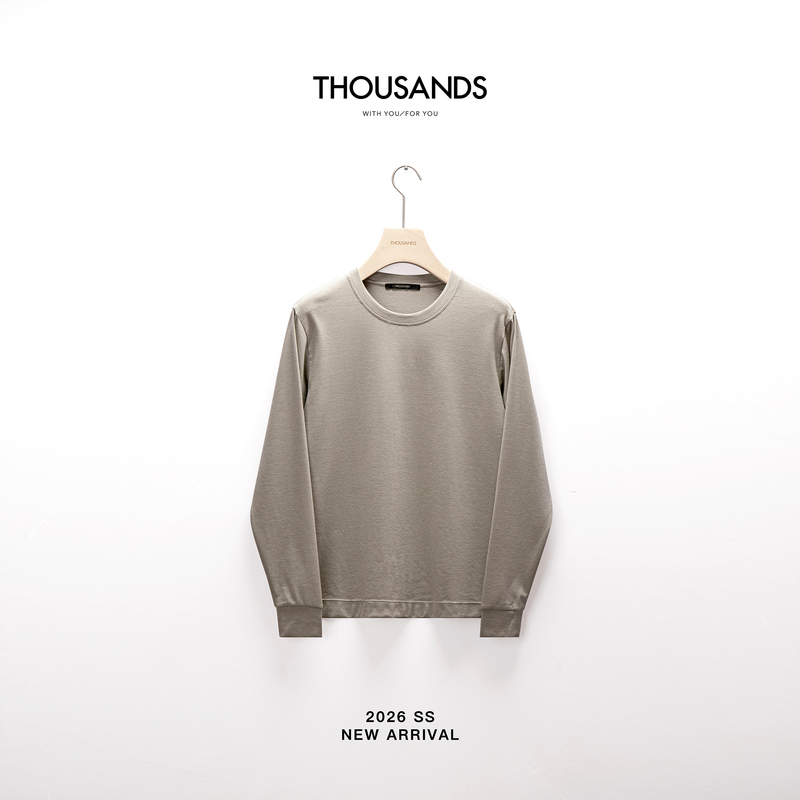 Three Thousand | Classic Milk-Like Feel Merino Wool Tencel Jersey/All-Match Magic Long-Sleeve Crew Neck T-Shirt Ah2505